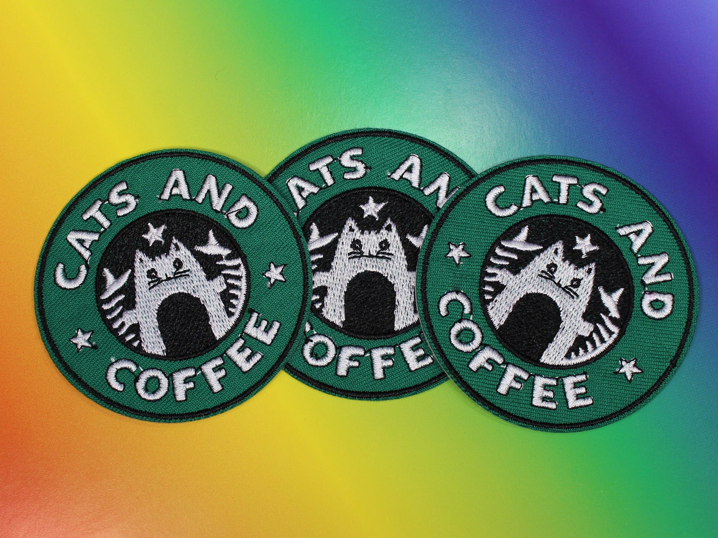 Coffee and Cat Patch, Cute Cat Patch, Coffee Lovers Patch, Kitten Patch, Starbucks Patch, Iron on Patch, Festival Patch, Get Well Soon Gift