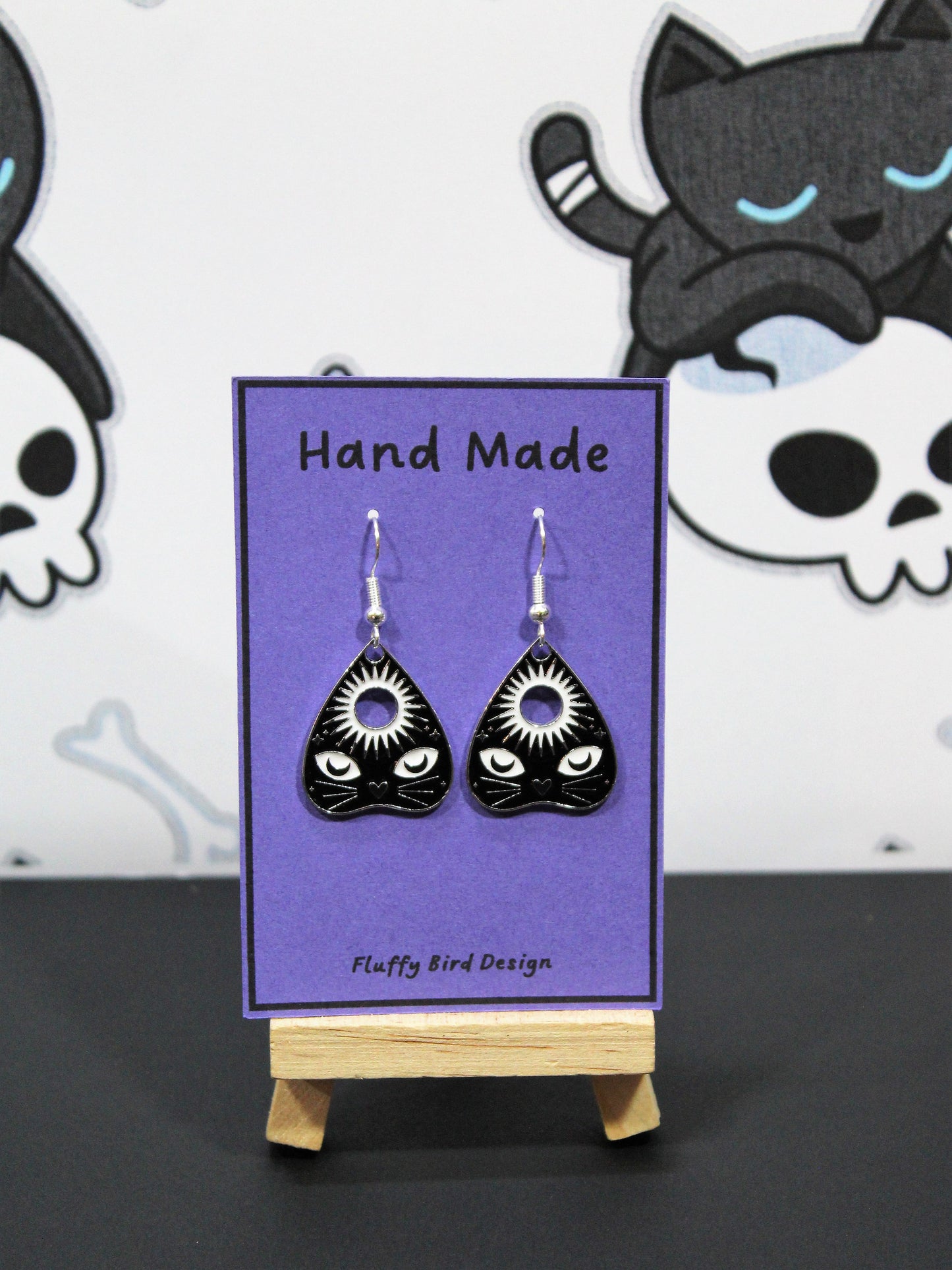 Cat Earrings. Mystic Cat Head Earrings, Gothic Cat Earrings, Ouija Earrings, Planchette, Witches Cat Earrings, Crazy Cat Lady Gift, Novelty