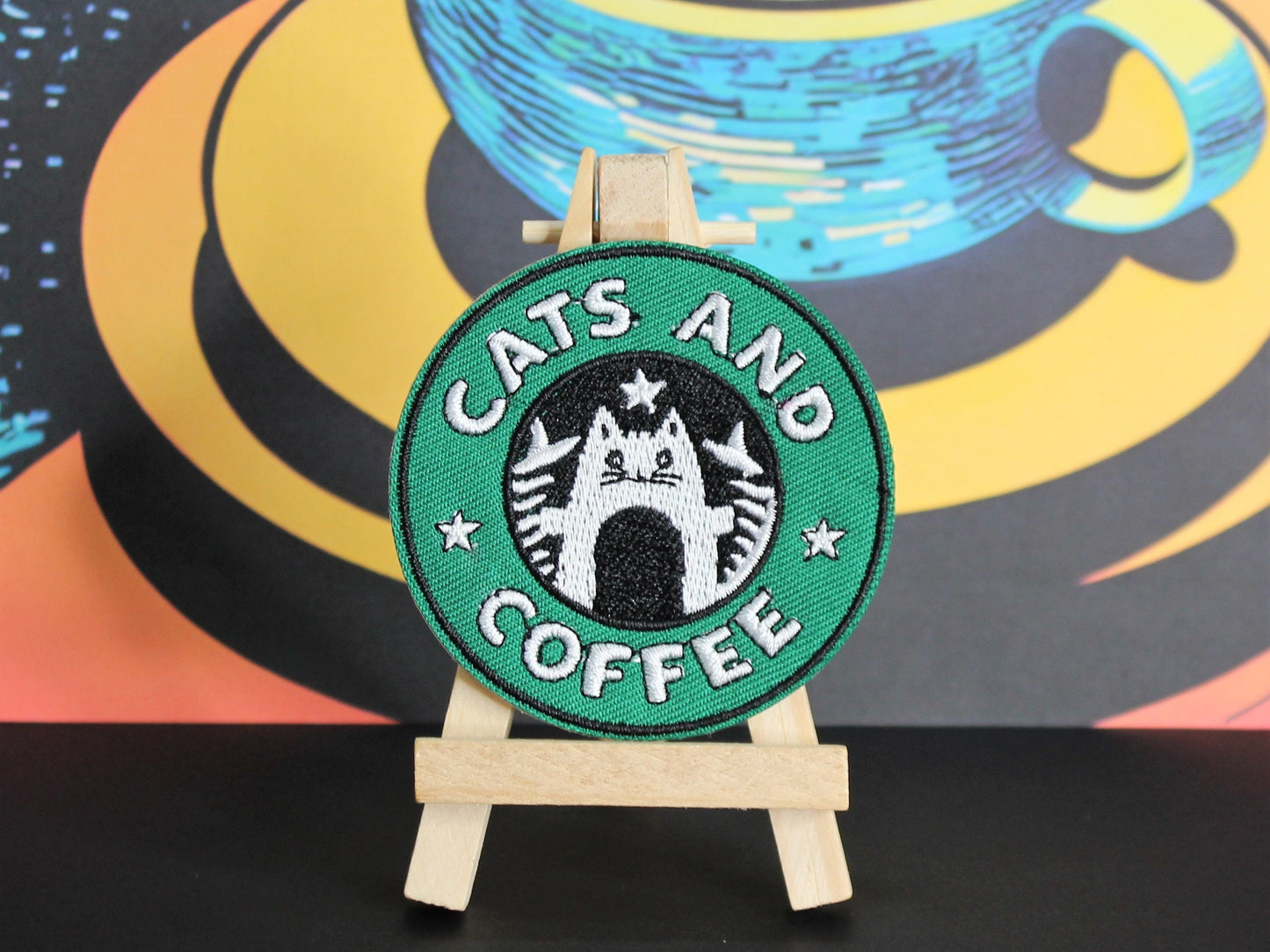 Coffee and Cat Patch, Cute Cat Patch, Coffee Lovers Patch, Kitten Patch, Starbucks Patch, Iron on Patch, Festival Patch, Get Well Soon Gift