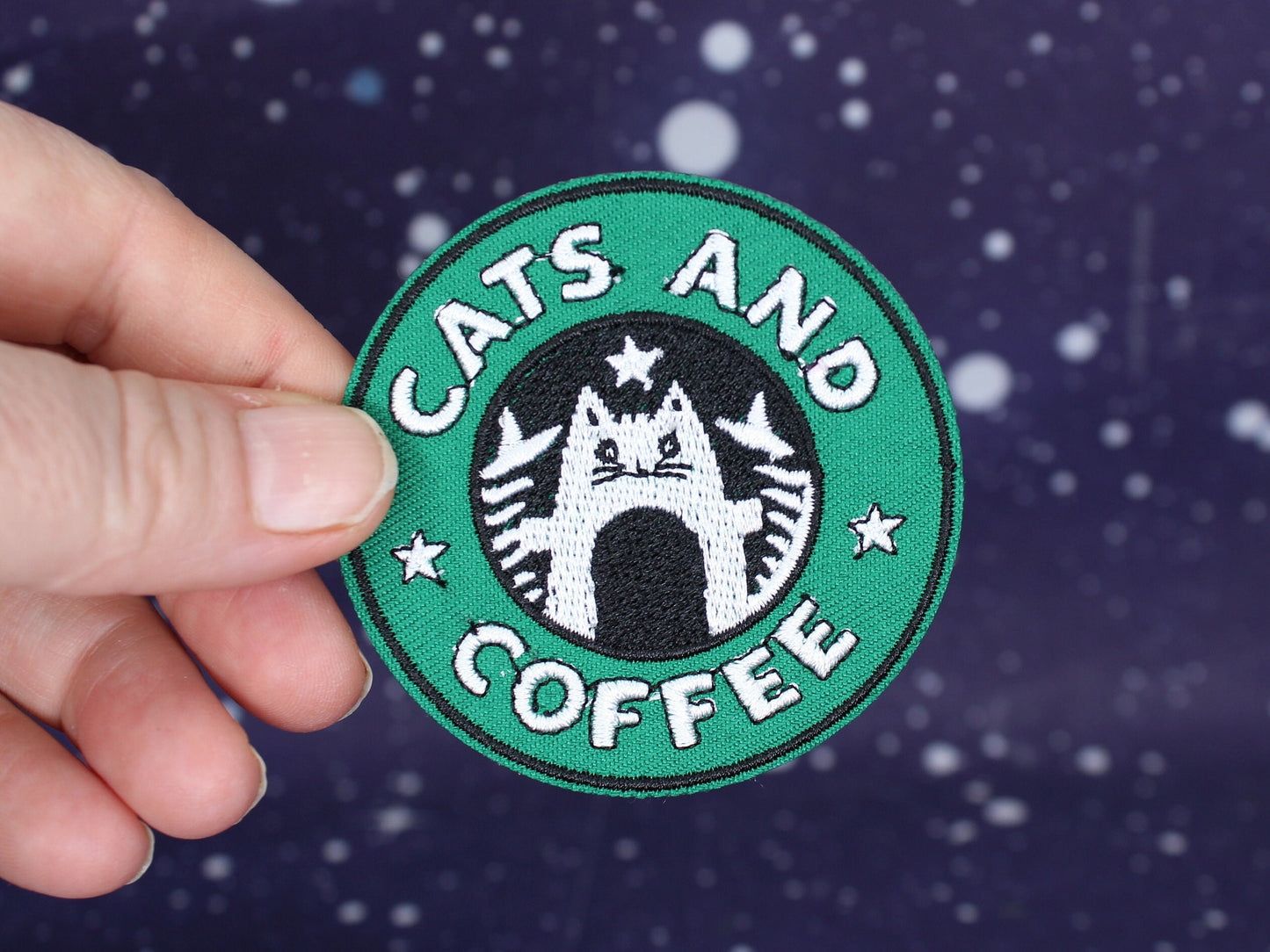 Coffee and Cat Patch, Cute Cat Patch, Coffee Lovers Patch, Kitten Patch, Starbucks Patch, Iron on Patch, Festival Patch, Get Well Soon Gift