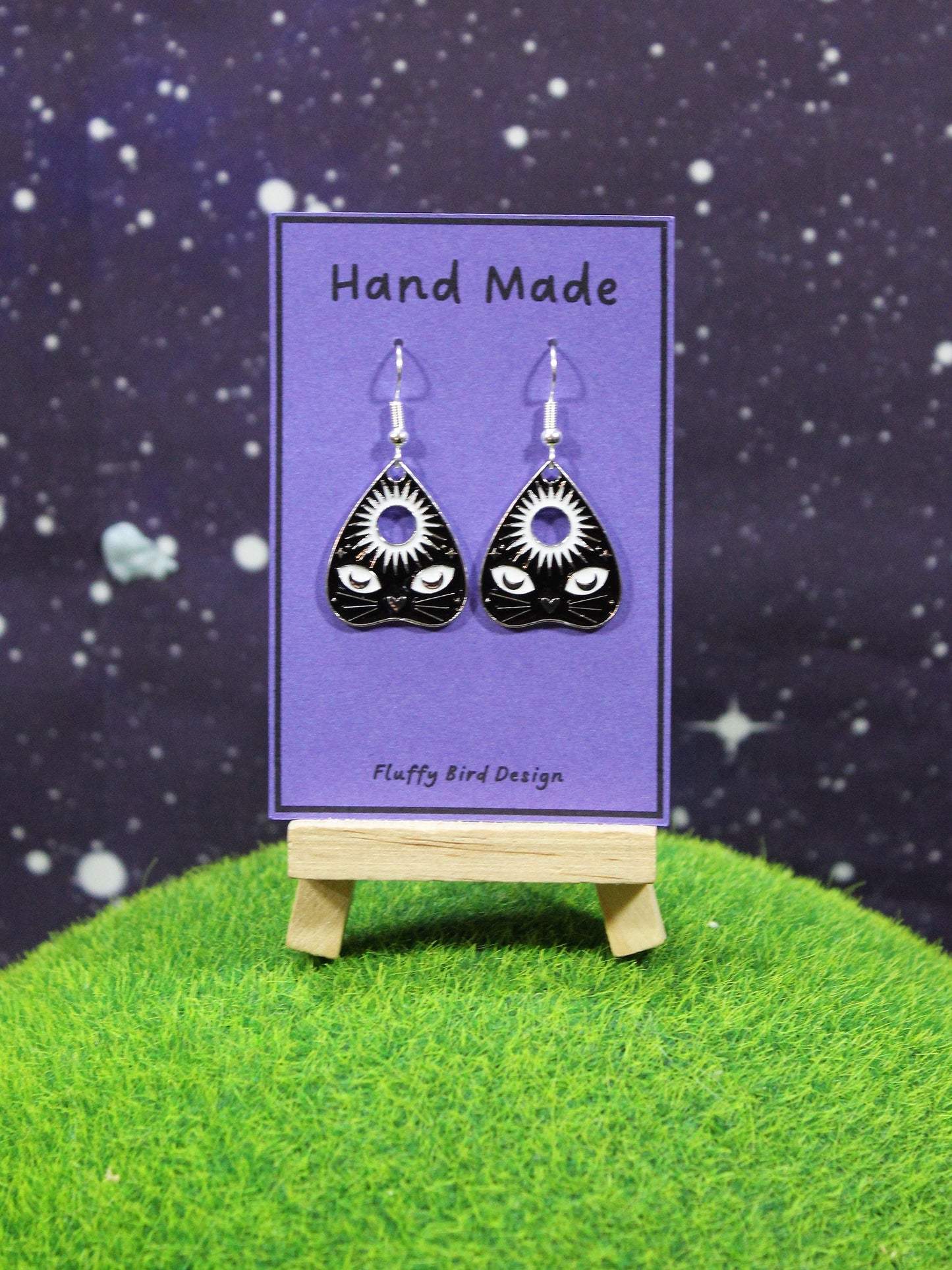 Cat Earrings. Mystic Cat Head Earrings, Gothic Cat Earrings, Ouija Earrings, Planchette, Witches Cat Earrings, Crazy Cat Lady Gift, Novelty