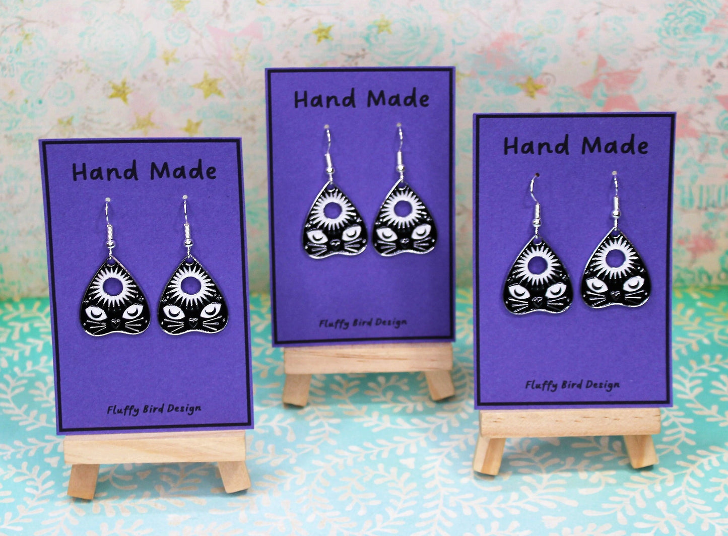 Cat Earrings. Mystic Cat Head Earrings, Gothic Cat Earrings, Ouija Earrings, Planchette, Witches Cat Earrings, Crazy Cat Lady Gift, Novelty