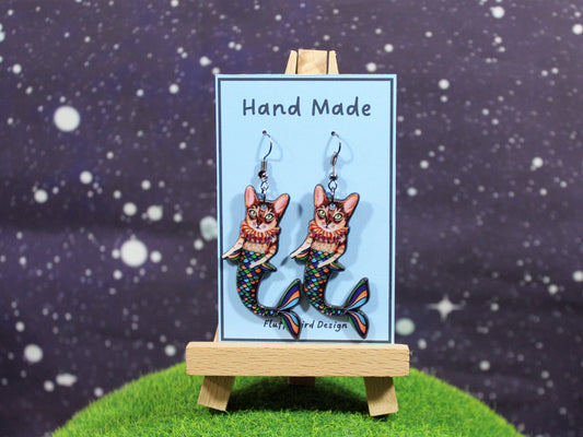 Mermaid Cat Earrings, Cat Earrings, Mermaid Earrings, Crazy Cat Lady Gift, Festival Earrings, Mercat Earrings, Cat Jewellery, Kawaii Cats