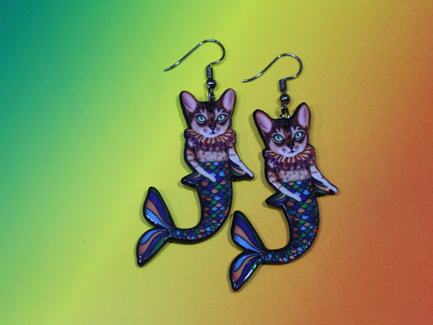 Mermaid Cat Earrings, Cat Earrings, Mermaid Earrings, Crazy Cat Lady Gift, Festival Earrings, Mercat Earrings, Cat Jewellery, Kawaii Cats