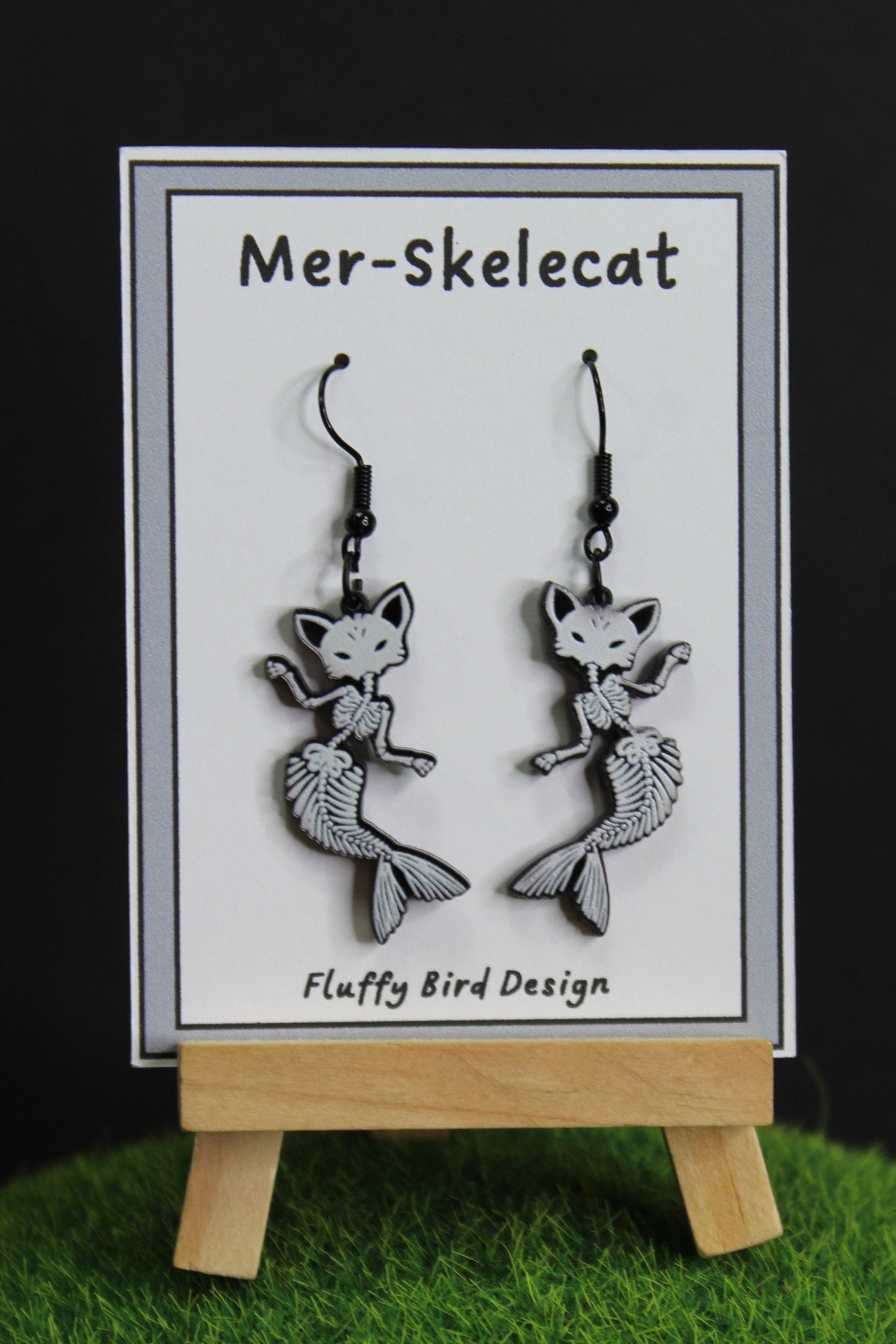 Mermaid Skeleton Cat Earrings, Nautical Jewelry, Ocean Inspired, Fish Skeleton Dangle Earrings, Gift for Cat Lover