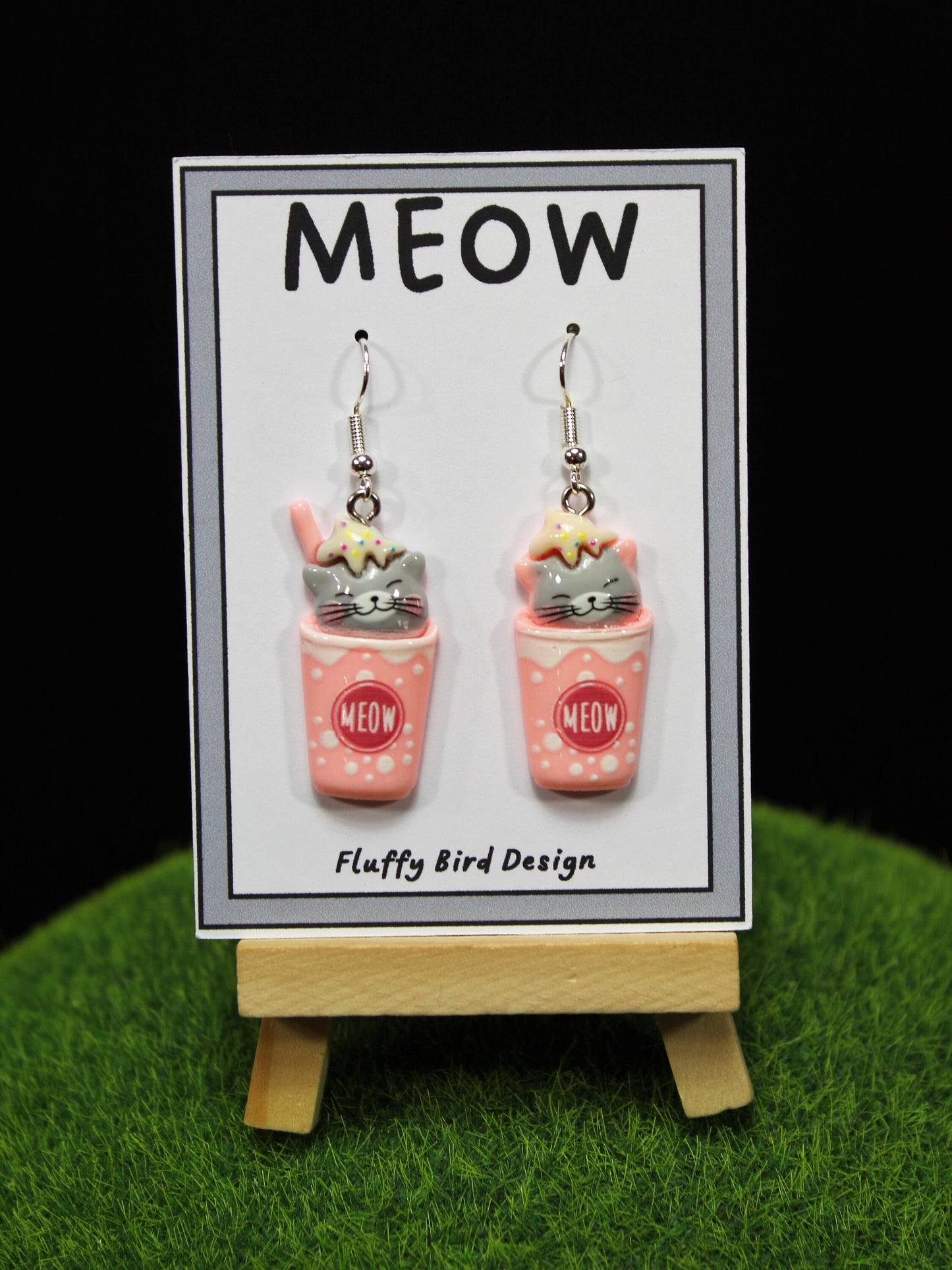 Cat Earrings, Cat in a Cup Dangle Earrings, Crazy Cat Lady Gift, Kitten Earrings, Kawaii Cat Earrings, Watermelon Cat