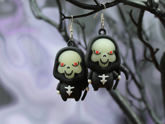 Grim Reaper Earrings, Glow in the Dark Grim Reaper Earrings, Reaper Jewellery, Gothic Earrings, Death Earrings, Punk Earrings