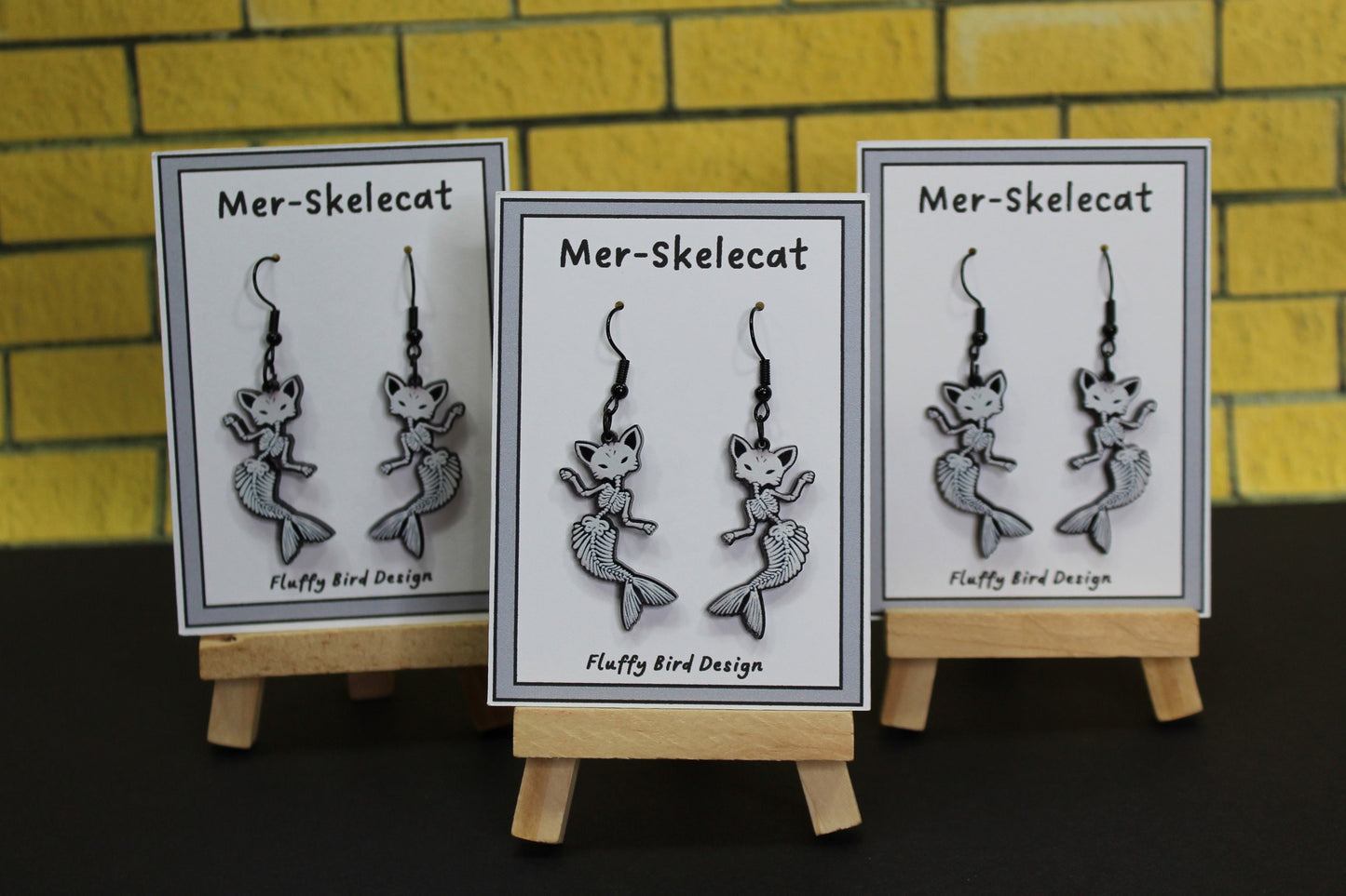 Mermaid Skeleton Cat Earrings, Nautical Jewelry, Ocean Inspired, Fish Skeleton Dangle Earrings, Gift for Cat Lover