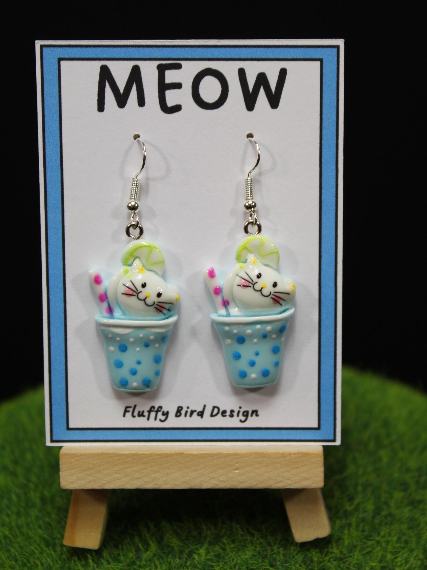 Cat Earrings, Cat in a Cup Dangle Earrings, Crazy Cat Lady Gift, Kitten Earrings, Kawaii Cat Earrings, Watermelon Cat