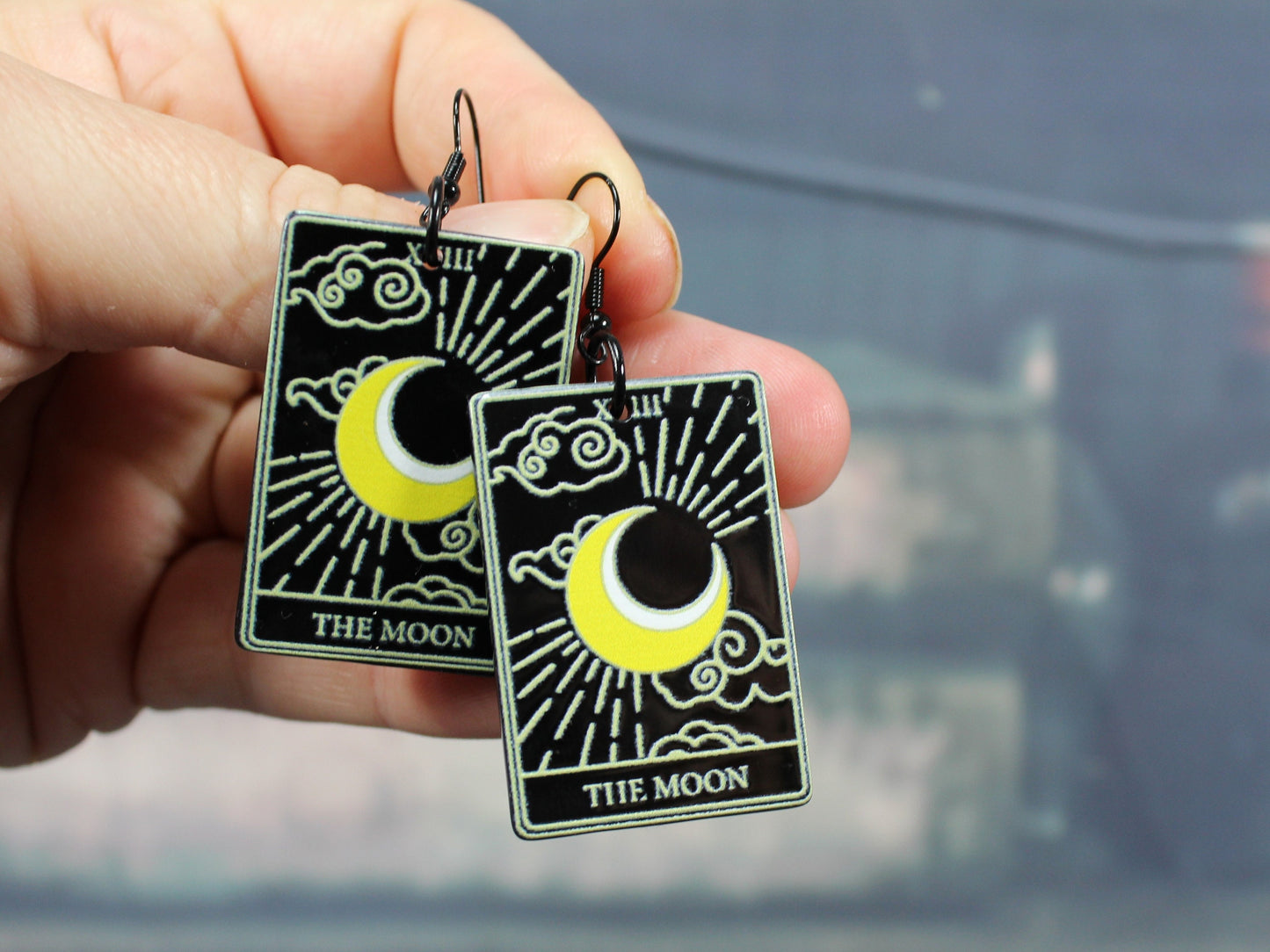 Tarot Card Dangle Earrings, The Sun and Moon Tarot Card Earrings, Sumer Solstice,  Tarot Jewellery Ouija Earrings, Festival Earrings