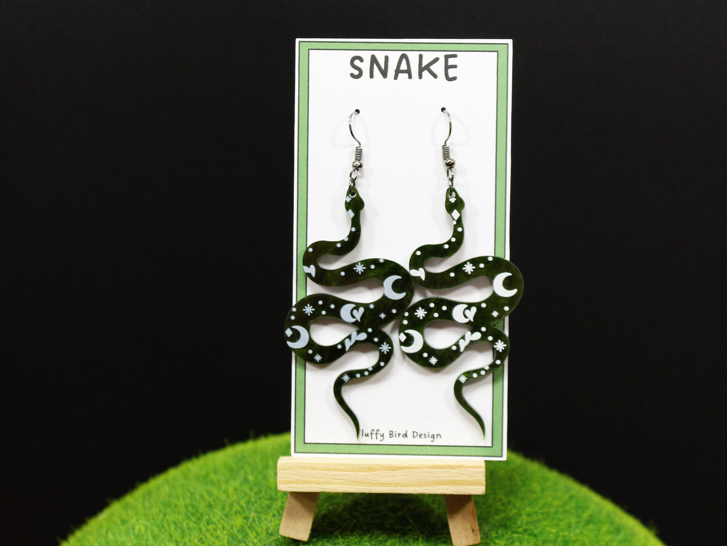 Celestial Snake Earrings, Serpent Dangle Earrings, Crescent Moon Jewellery, Snake Lover Gift, Astrology Accessories, Snake Earrings