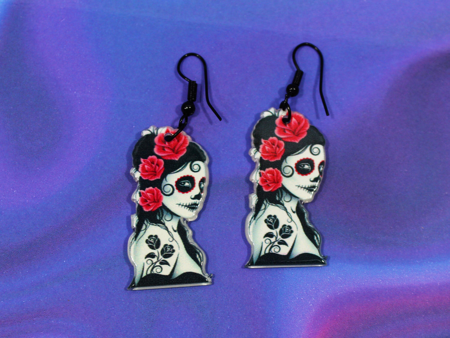 Sugar Skull Witch Earrings, Day of the Dead Jewellery, Spooky Accessories, Gothic Earrings, Witchy Gift, Tatto Gift