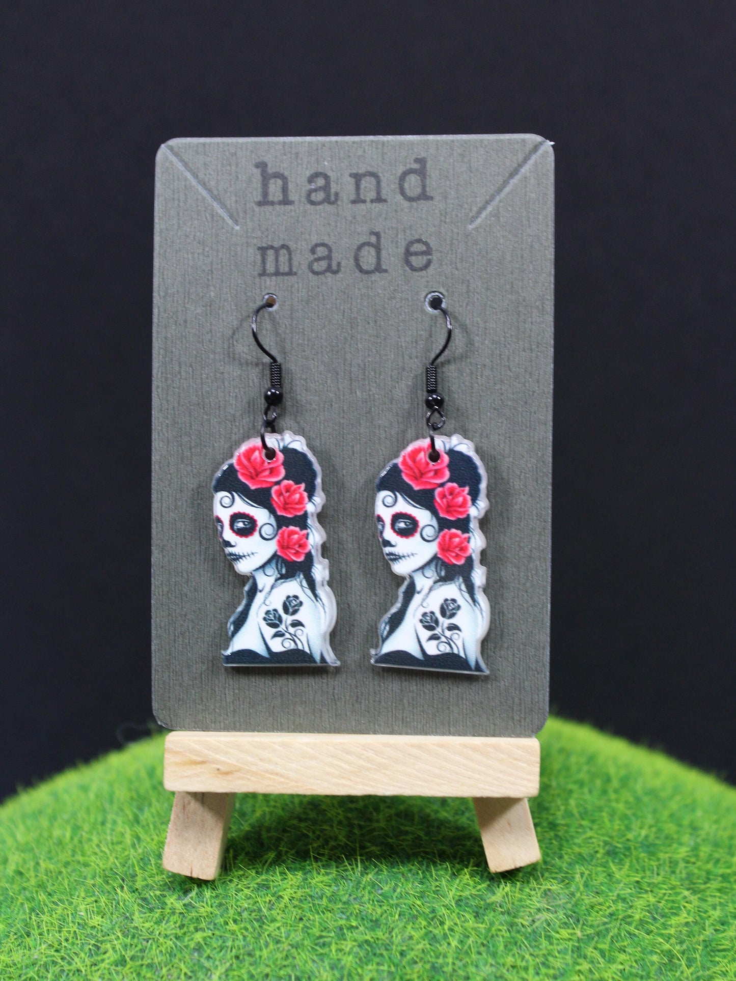 Sugar Skull Witch Earrings, Day of the Dead Jewellery, Spooky Accessories, Gothic Earrings, Witchy Gift, Tatto Gift