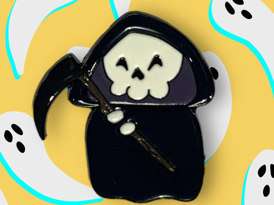 Grim Reaper Enamel Pin Badge, Skull Lapel Pin, Gothic Fashion Accessory, Death Symbol Brooch, Halloween Costume