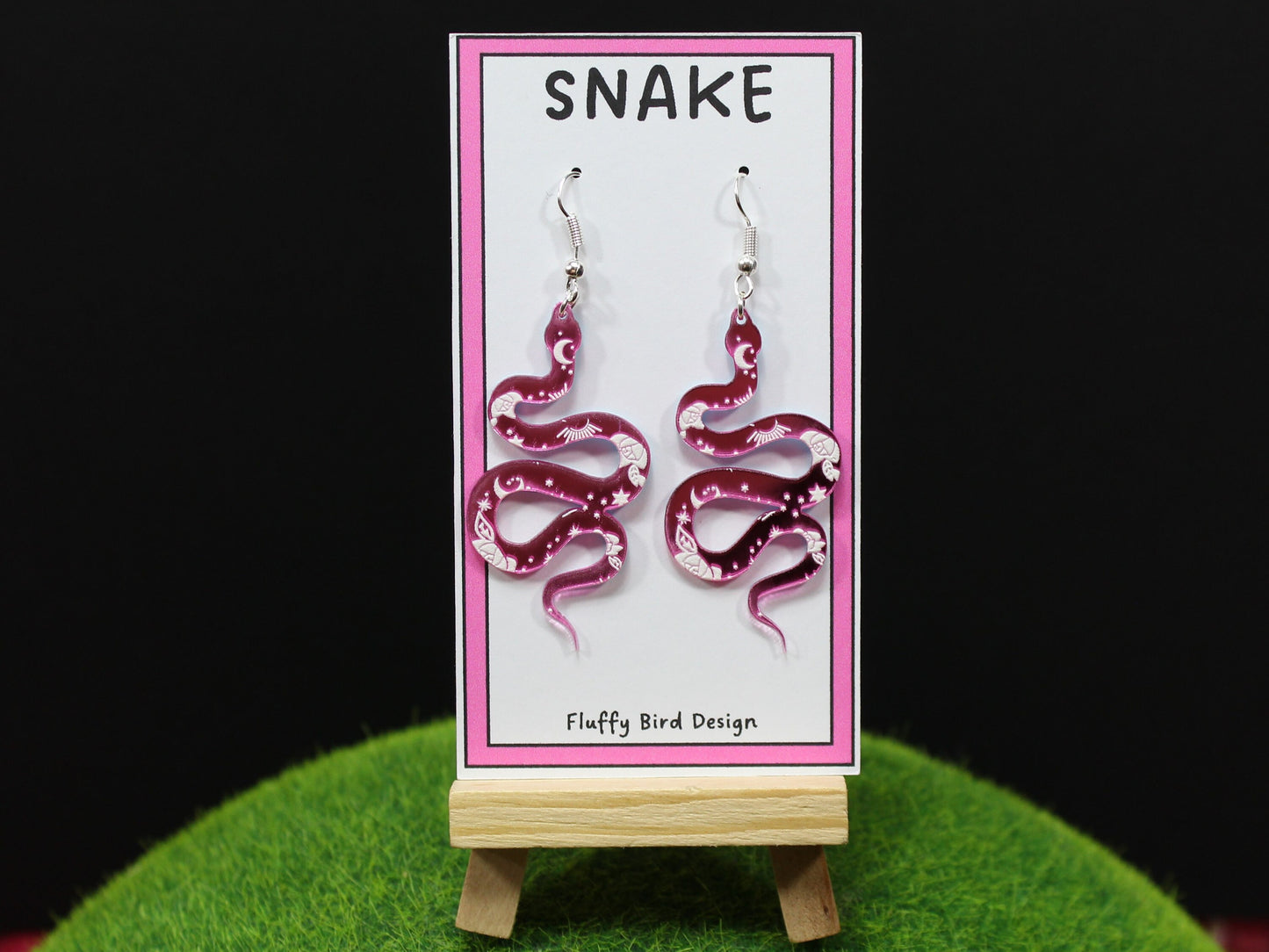 Celestial Snake Earrings, Serpent Dangle Earrings, Crescent Moon Jewellery, Snake Lover Gift, Astrology Accessories, Snake Earrings