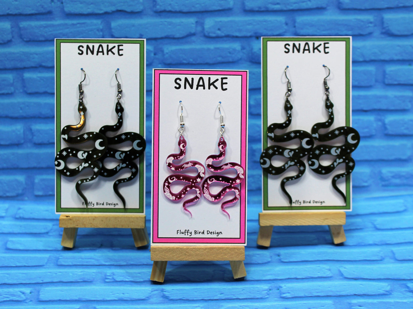 Celestial Snake Earrings, Serpent Dangle Earrings, Crescent Moon Jewellery, Snake Lover Gift, Astrology Accessories, Snake Earrings