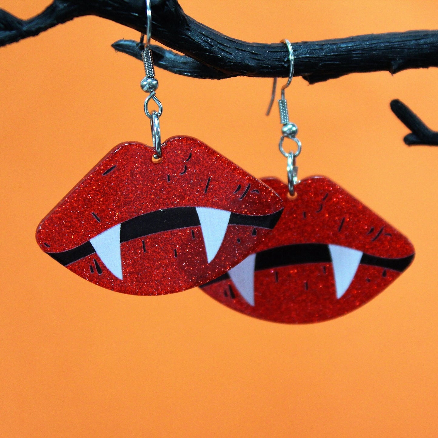 Vampire Teeth Earrings, Vampire Lips,  Earrings, Horror Earrings, Spooky Earrings, Goth Earrings, Glitter Earrings, Vampire costume