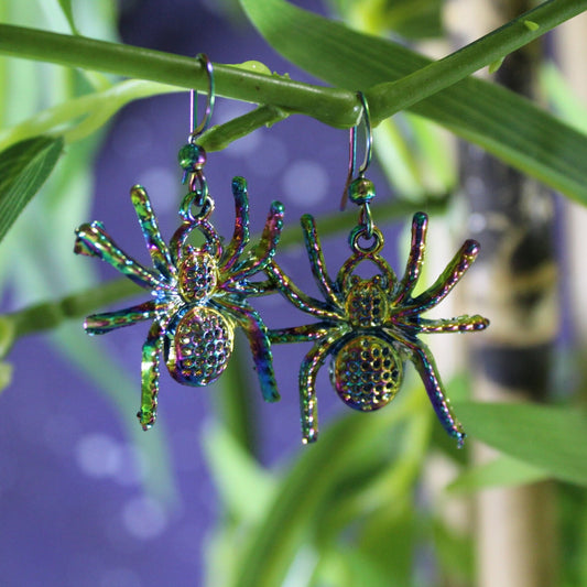 Spider Earrings, Rainbow Earrings, Insect Earrings, Spider Lovers Gift, Creepy Spider Dangle Earrings, Halloween Earrings, Cosplay Earrings