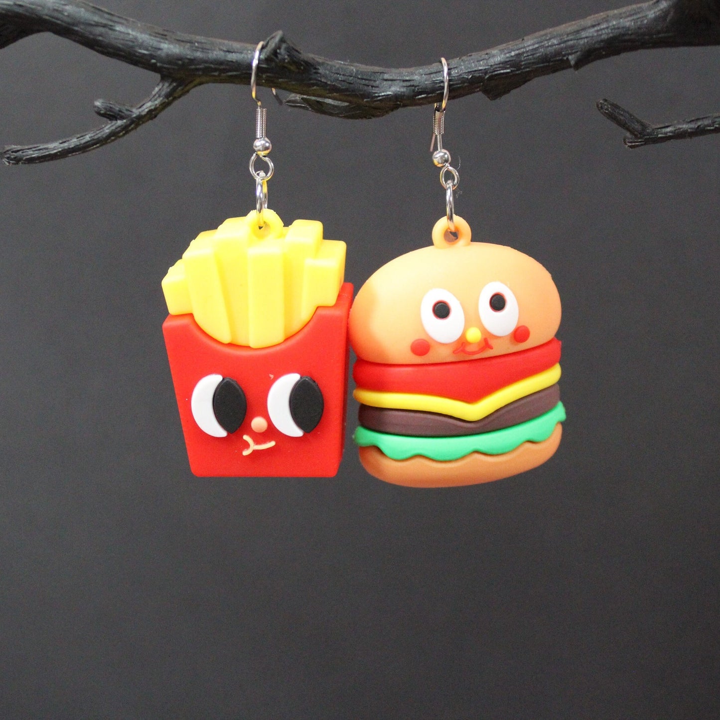 Burger and Fries, Chip Earrings, Burger Earrings Food Jewellery, Statement Dangle Earrings,  Fast Food Earrings, Kawaii Earrings