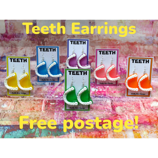 Teeth Dangle Earrings, False Teeth Earrings, Gift For Dentists, Dental Hygienist Gift, Denture Earrings,