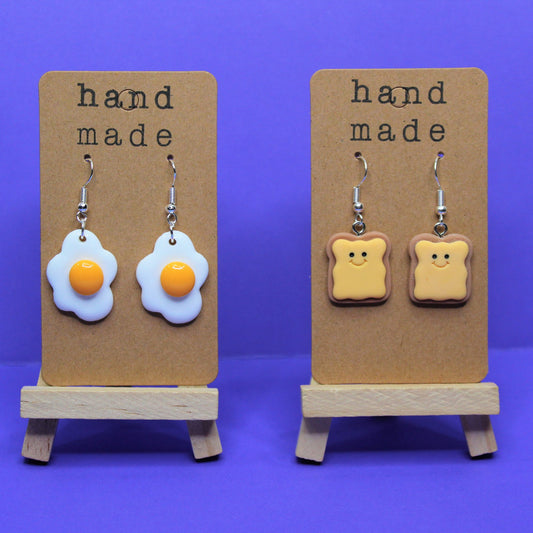 Toast Earrings, Kawaii Toast Earrings, Fried Egg Earrings, Sunny Side Up Eggs, Food Lovers Gift, Fun Foodie Gift, Breakfast Earrings