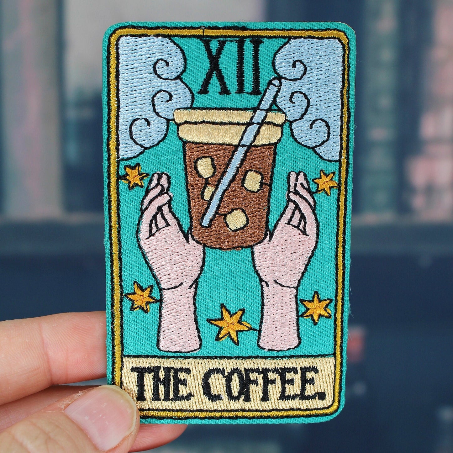 Coffee Tarot Card Patch, Embroidered Iron-On Patch, Tarot Card Accessory, Fortune Teller Patch, Coffee Lover Gift,