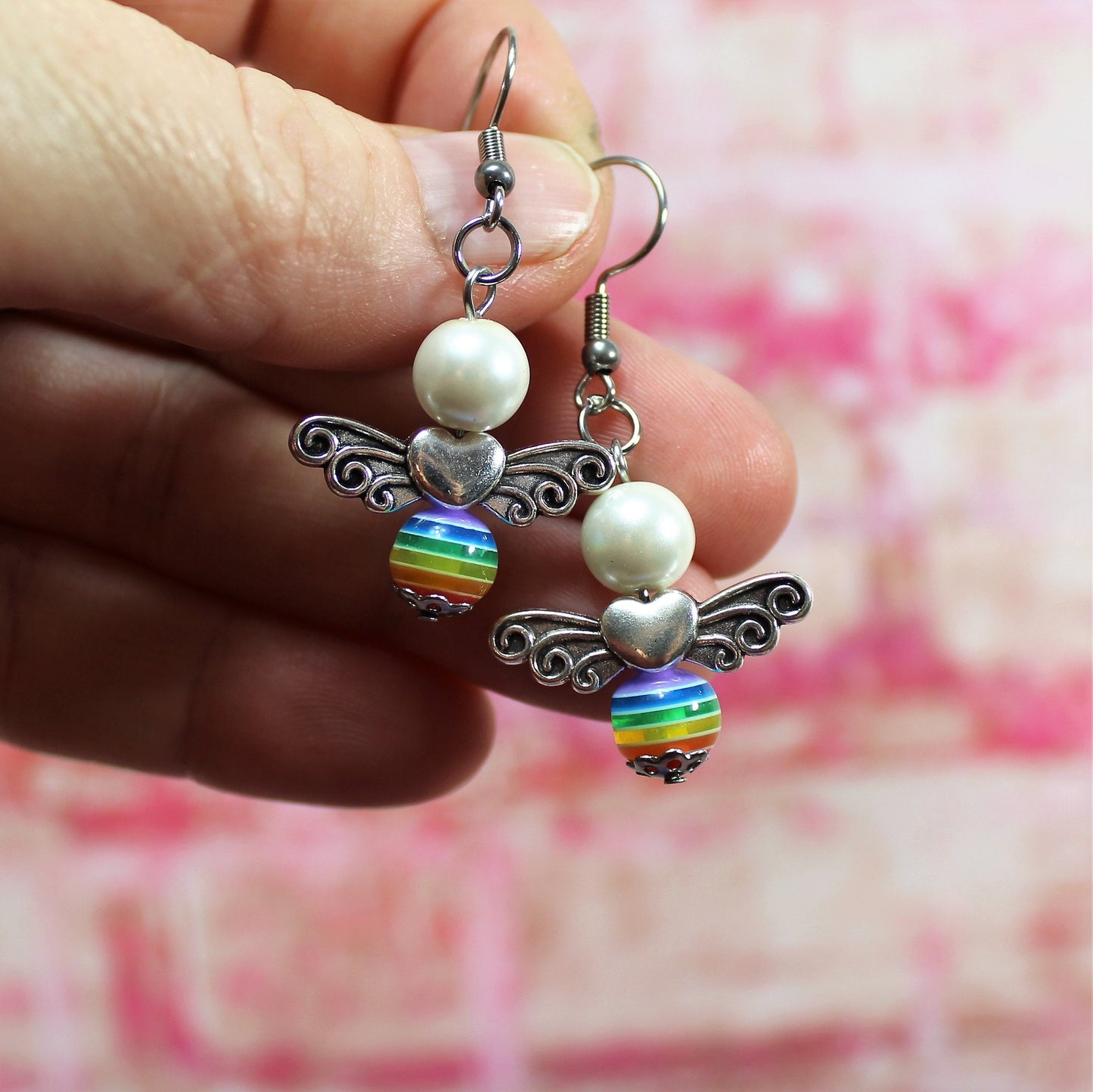 Rainbow Angel, Over the Rainbow, Angel Wing Rainbow Earrings, Festival Jewellery,  Boho Chic Jewellery , Dangle Earrings, Christmas Angel