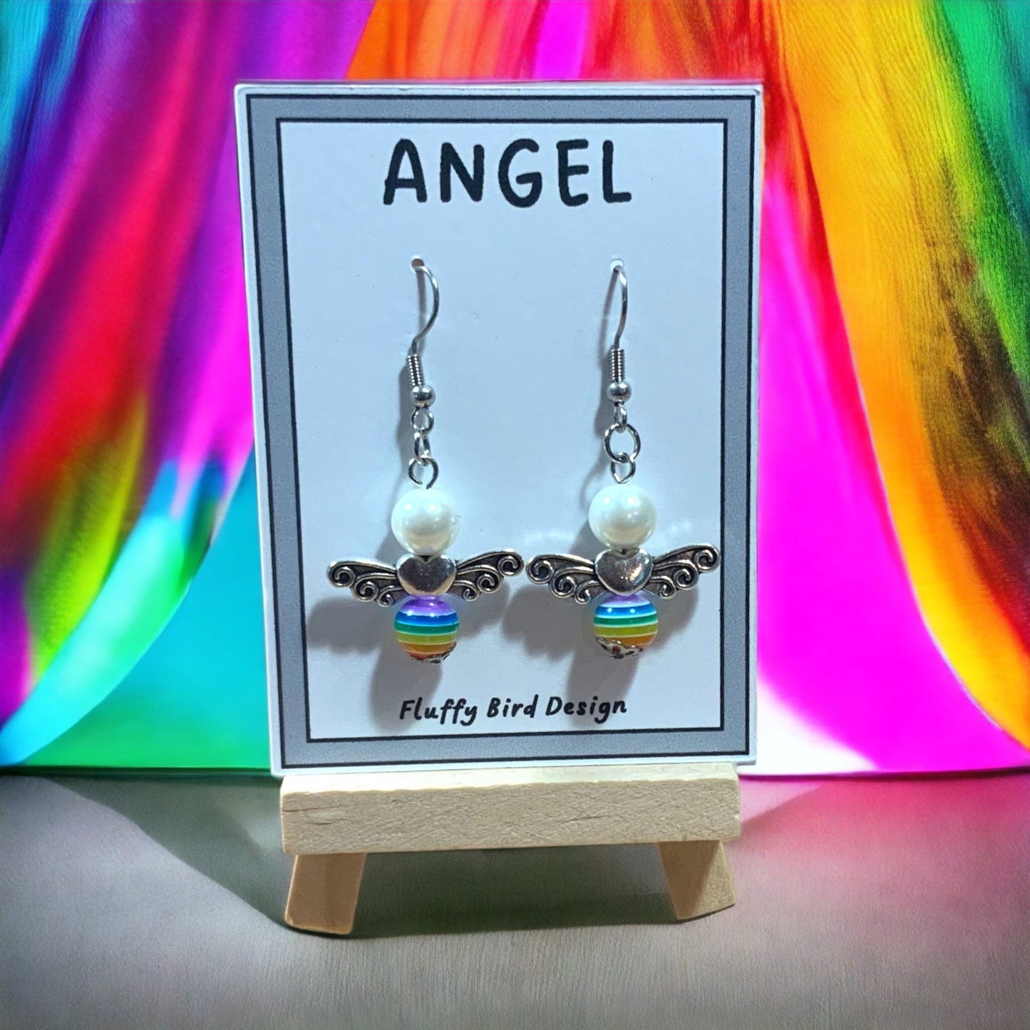 Rainbow Angel, Over the Rainbow, Angel Wing Rainbow Earrings, Festival Jewellery,  Boho Chic Jewellery , Dangle Earrings, Christmas Angel