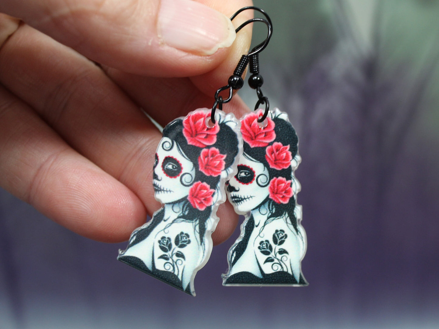 Sugar Skull Witch Earrings, Day of the Dead Jewellery, Spooky Accessories, Gothic Earrings, Witchy Gift, Tatto Gift