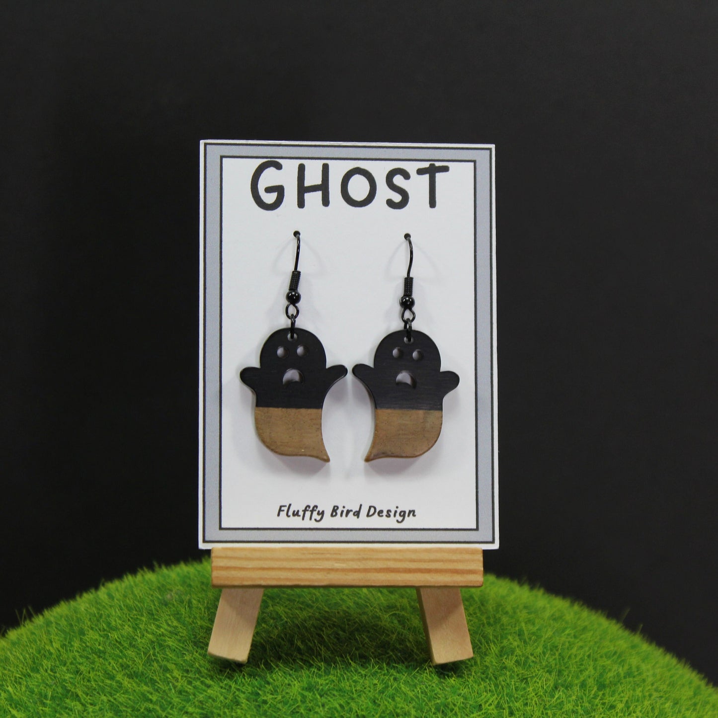 Ghost Earrings, Black and White Ghosts, Wooden Ghosts, Spooky Earrings, Halloween Earrings, Halloween Party, Gift for Her