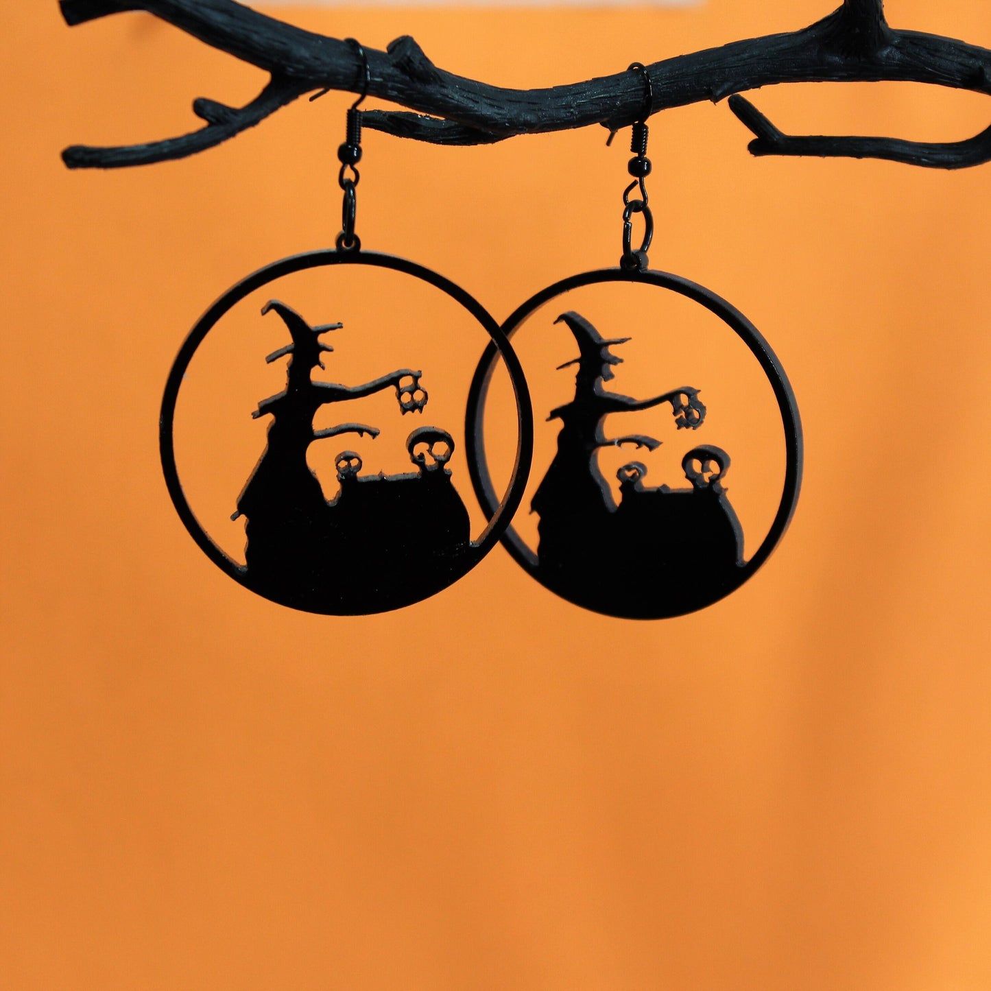 Witch Earrings, Spooky Acrylic Earrings, Perfect for Halloween Parties, Large Dangle Black Earrings,  Halloween Costume, Hocus Pocus, Salam