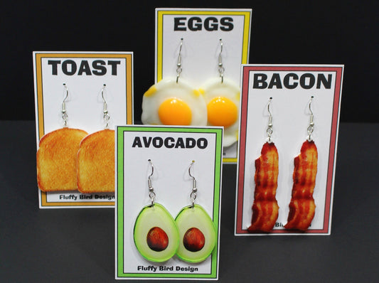 Avocado Earrings, Bacon Earrings, Toast Earrings, Fried Egg Earrings, Breakfast Earrings, Miniature Food, Food Lovers Gift, French Toast