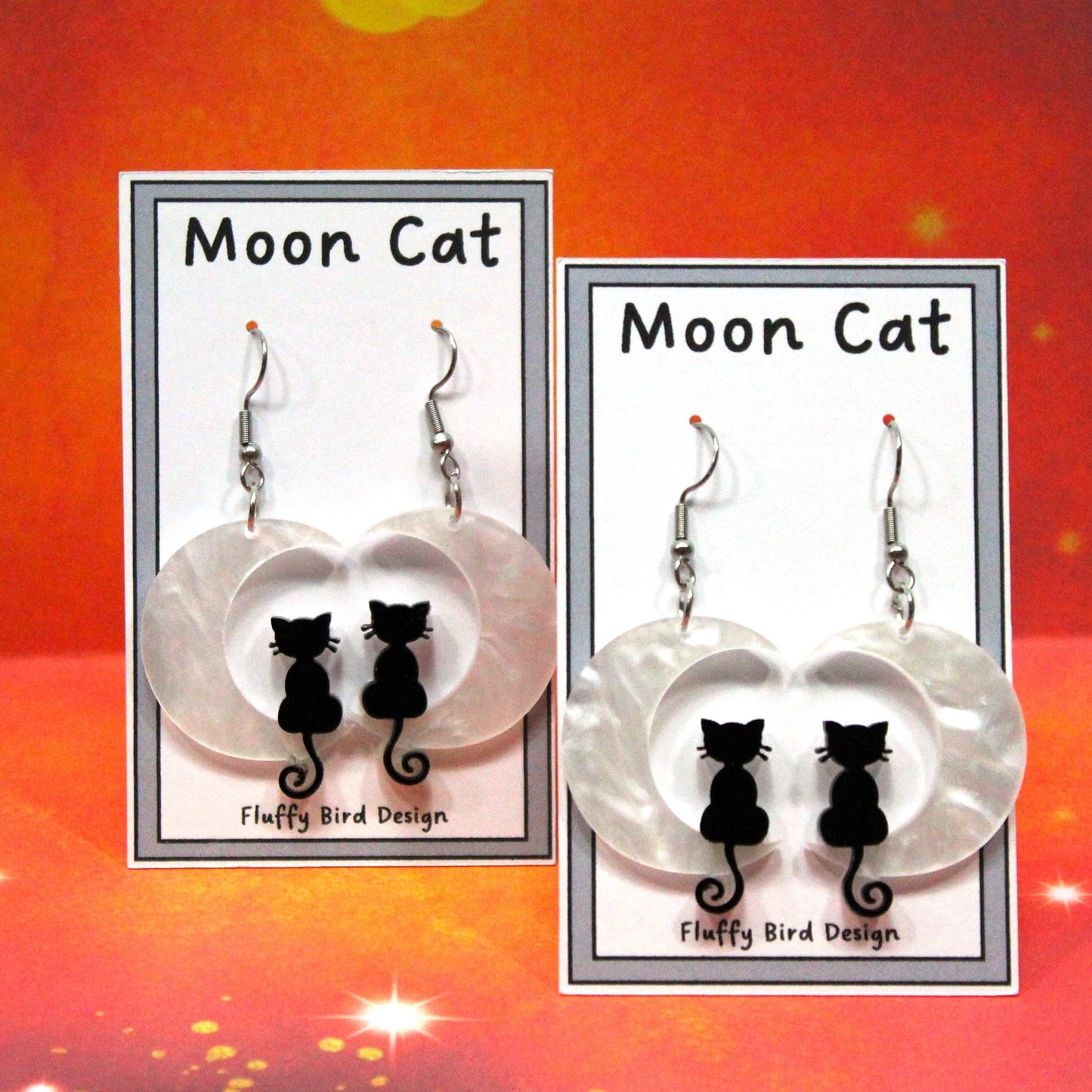 Cat Earrings, Black Cat Earrings,  Moon Earrings, Spooky Dangle Earrings, Witchy Fashion Accessory, Gothic Earrings, Celestial Earrings.