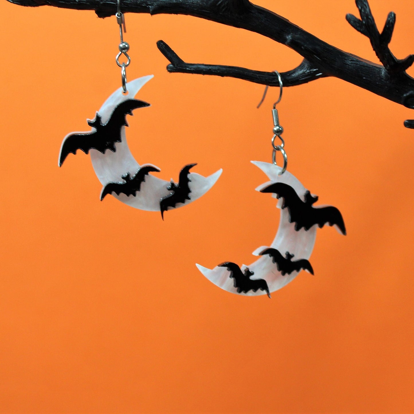 Bat Earrings, Black Bat Earrings,  Moon Earrings, Spooky Dangle Earrings, Witchy Fashion Accessory, Gothic Earrings, Bat