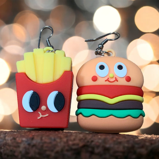 Burger and Fries, Chip Earrings, Burger Earrings Food Jewellery, Statement Dangle Earrings,  Fast Food Earrings, Kawaii Earrings