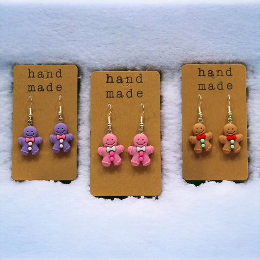 Gingerbread Man Earrings, Christmas Earrings, Festive Accessories,  Secret Santa, Pink Gingerbread Man, Purple Gingerbread Man