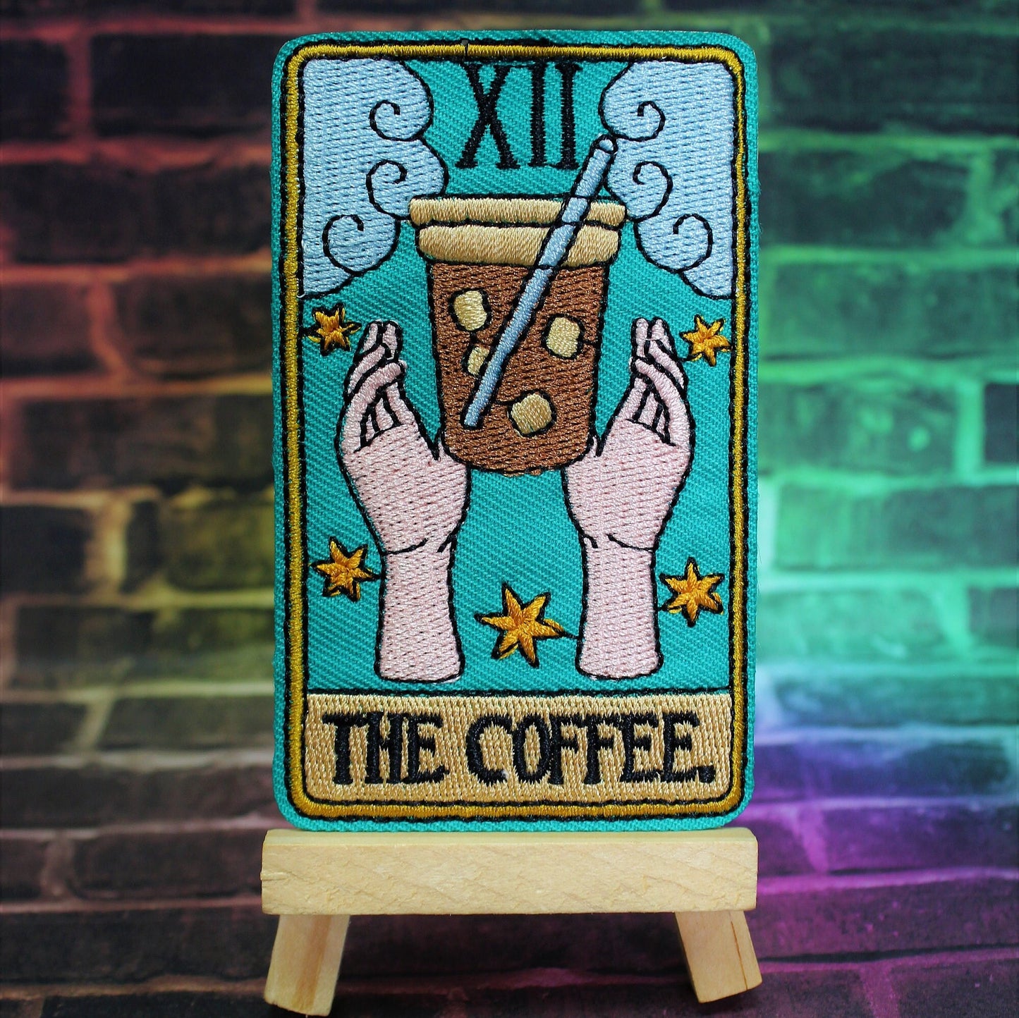 Coffee Tarot Card Patch, Embroidered Iron-On Patch, Tarot Card Accessory, Fortune Teller Patch, Coffee Lover Gift,