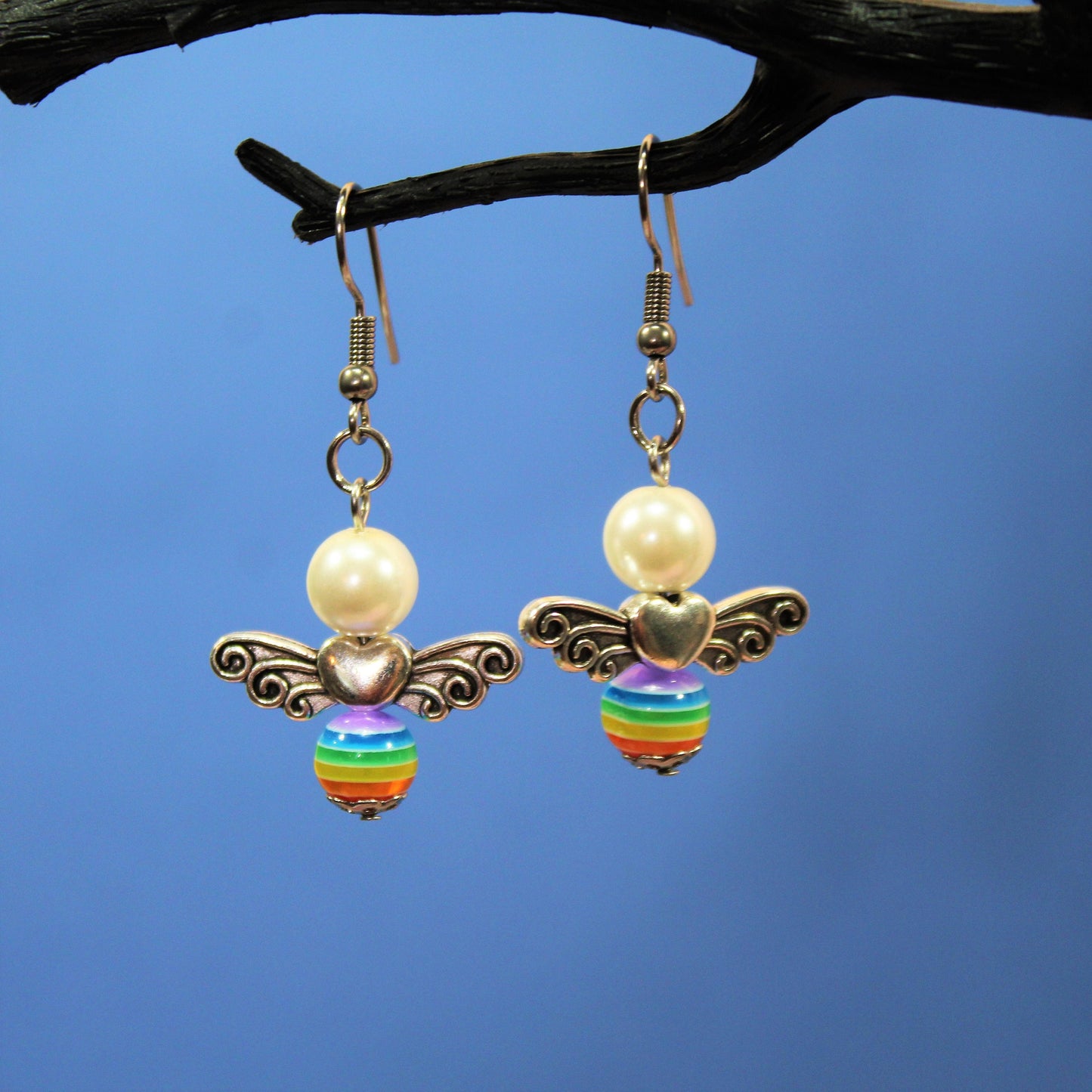 Rainbow Angel, Over the Rainbow, Angel Wing Rainbow Earrings, Festival Jewellery,  Boho Chic Jewellery , Dangle Earrings, Christmas Angel