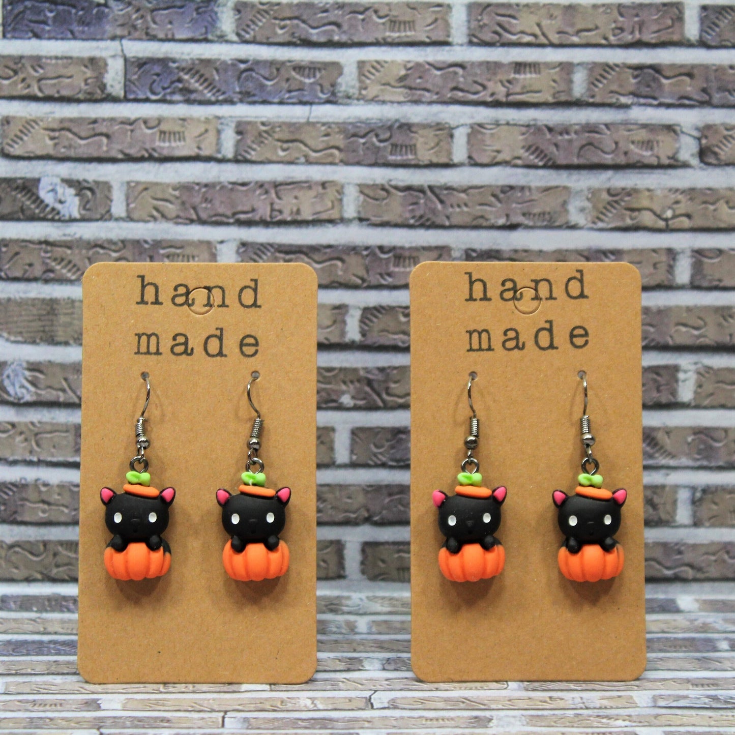 Pumpkin Earrings, Black Cat Earrings, Halloween Earrings, Cat Earrings, Pumpkin Dangle Earrings, Cat Lover Gift, Spooky Cat