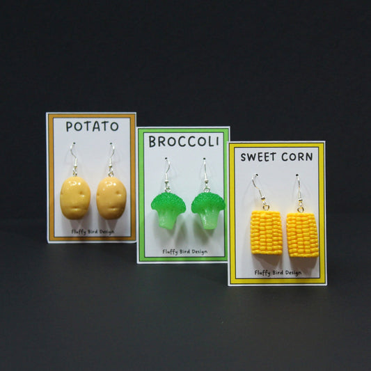 Veg Earrings, Broccoli Earrings, Sweetcorn Earrings, Potato Earrings, Sunday Lunch, Quirky Gift for Veggie Lovers, Chefs Gift