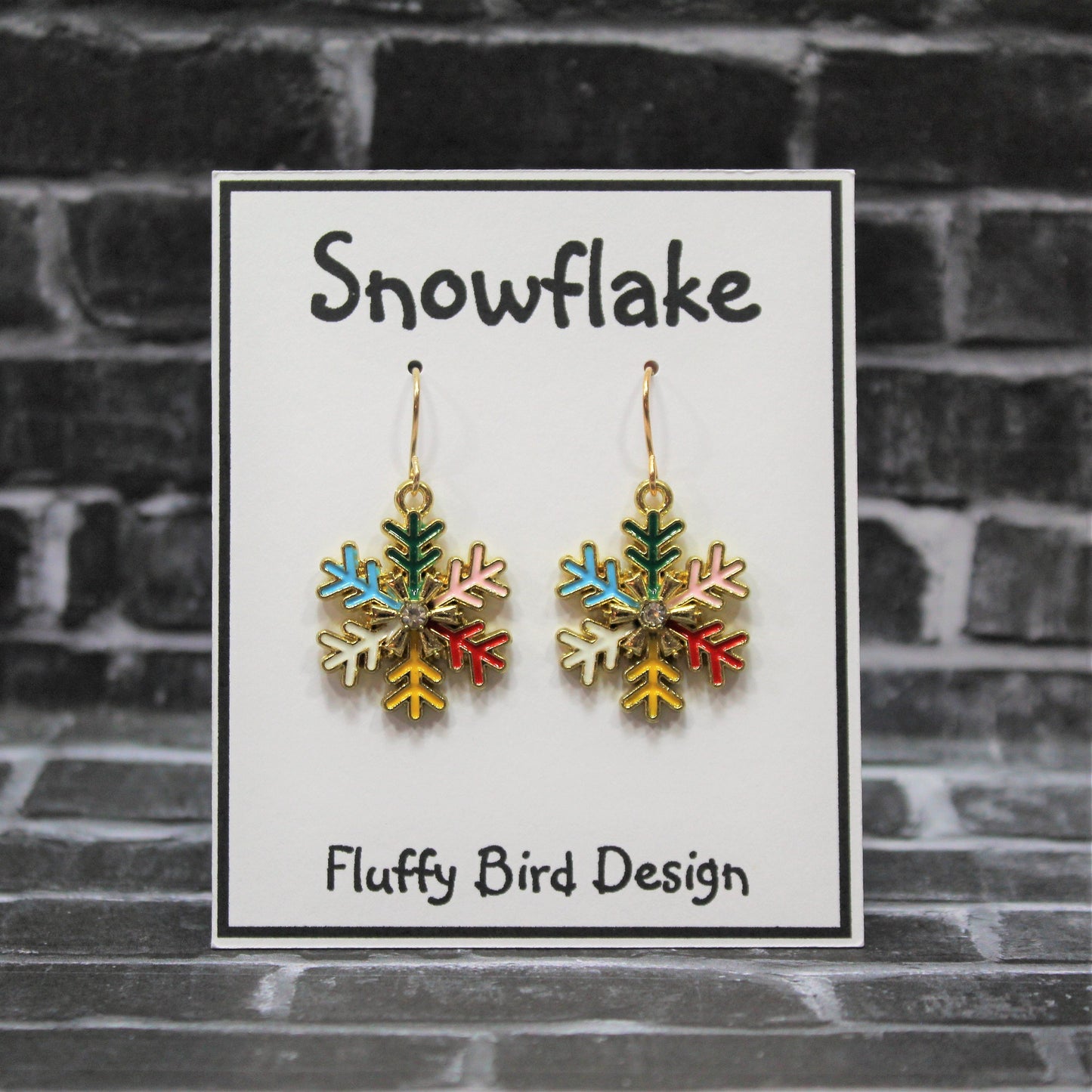 Snowflake Earrings, Silver Snowflakes, Multi-Coloured Snowflakes, Christmas Earrings, Rainbow Snowflakes, Winter Earrings