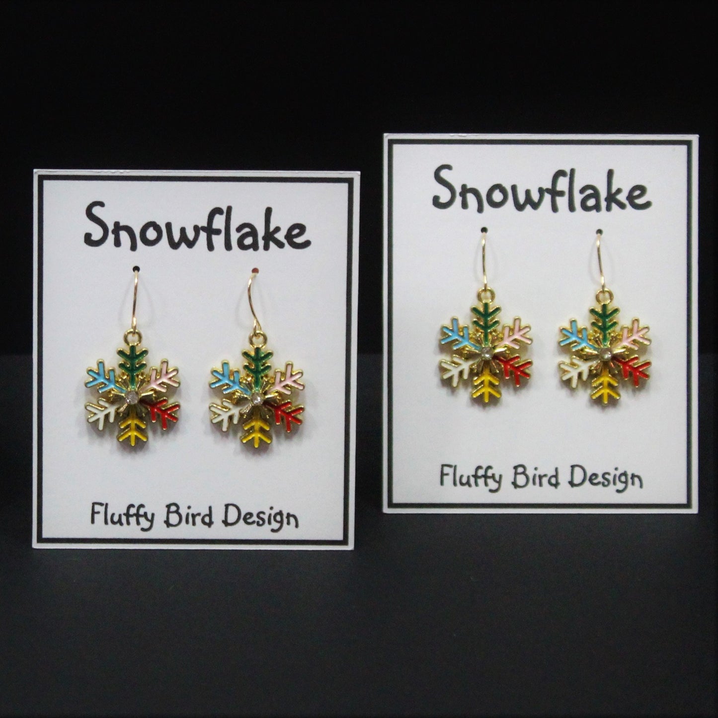 Snowflake Earrings, Silver Snowflakes, Multi-Coloured Snowflakes, Christmas Earrings, Rainbow Snowflakes, Winter Earrings