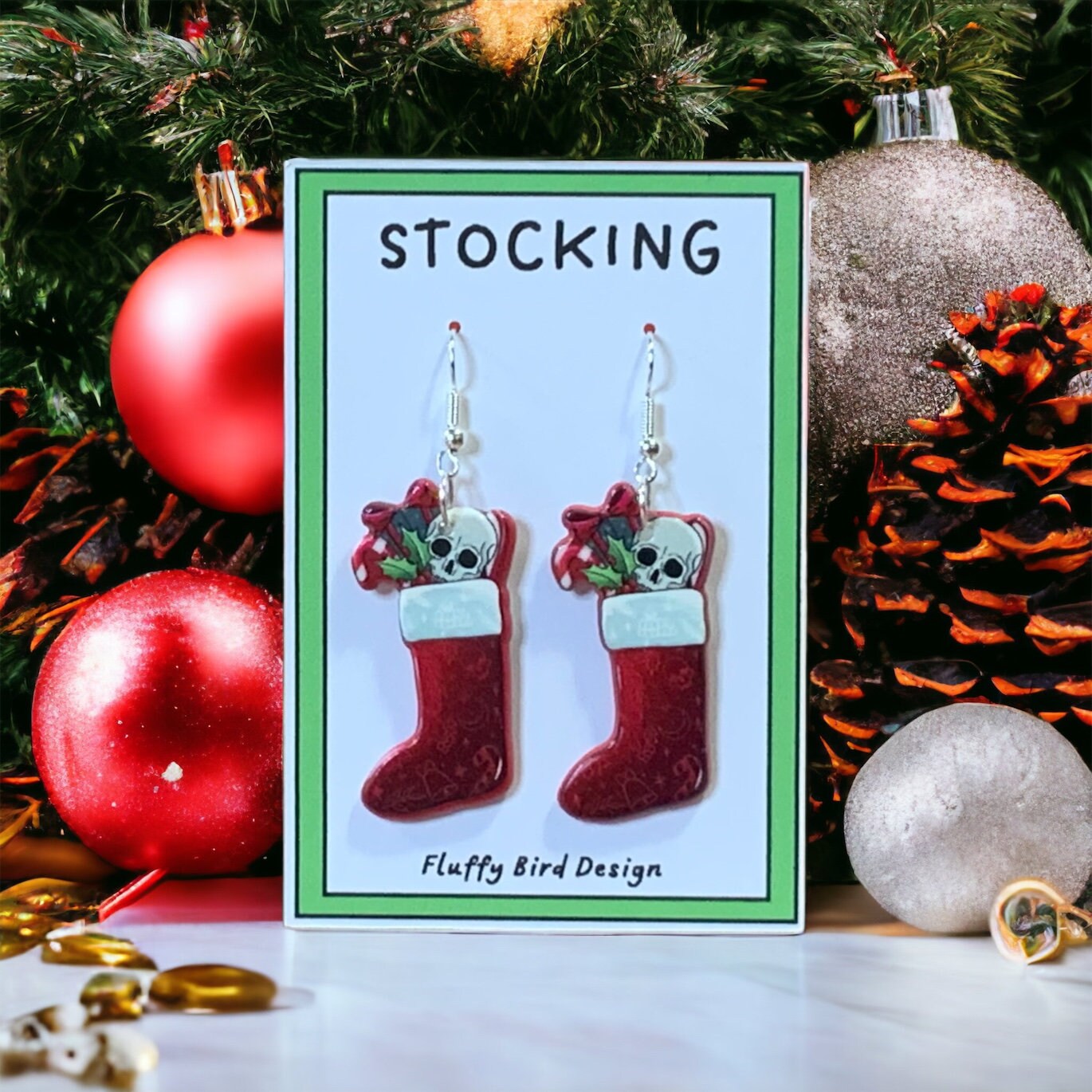 Christmas Stocking Earrings, Christmas Skull Earrings, Goth Christmas Earrings, Emo Christmas Earrings, Alternative Christmas Earrings