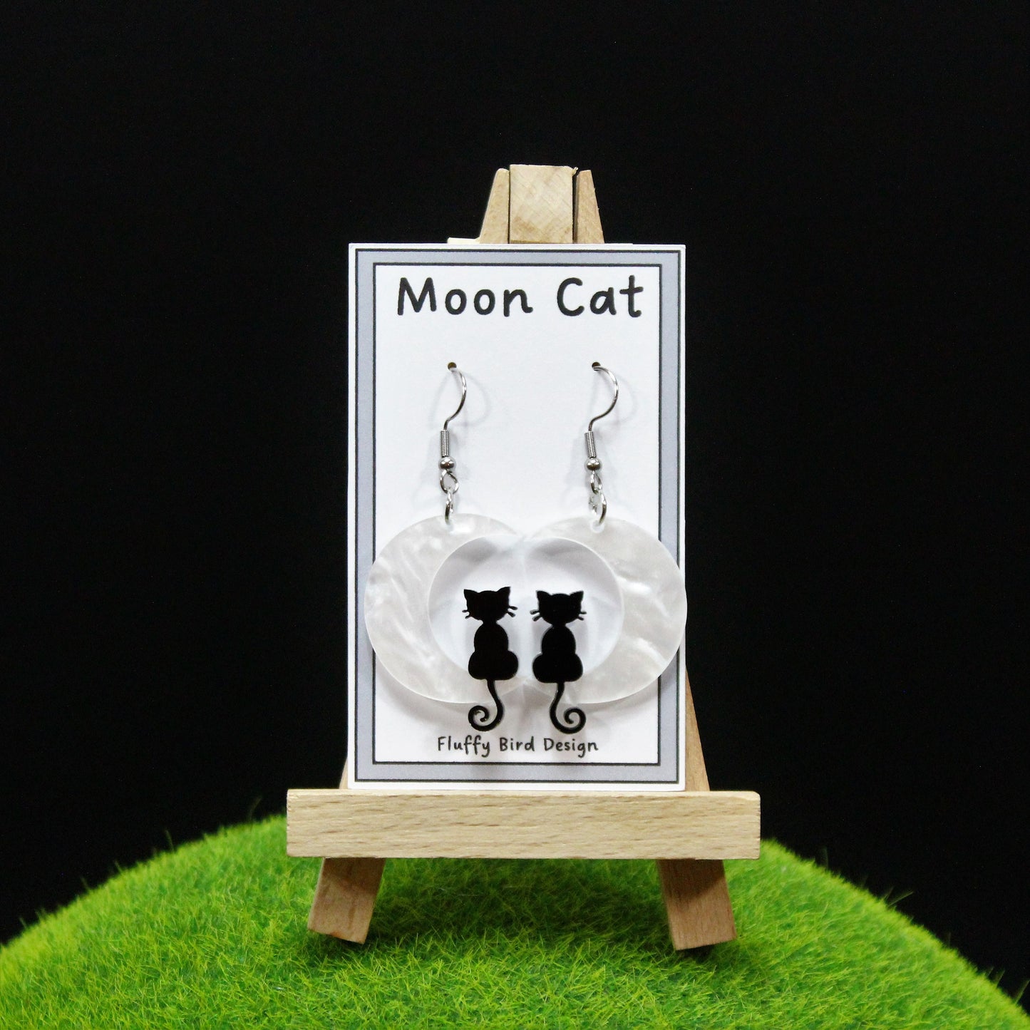 Cat Earrings, Black Cat Earrings,  Moon Earrings, Spooky Dangle Earrings, Witchy Fashion Accessory, Gothic Earrings, Celestial Earrings.