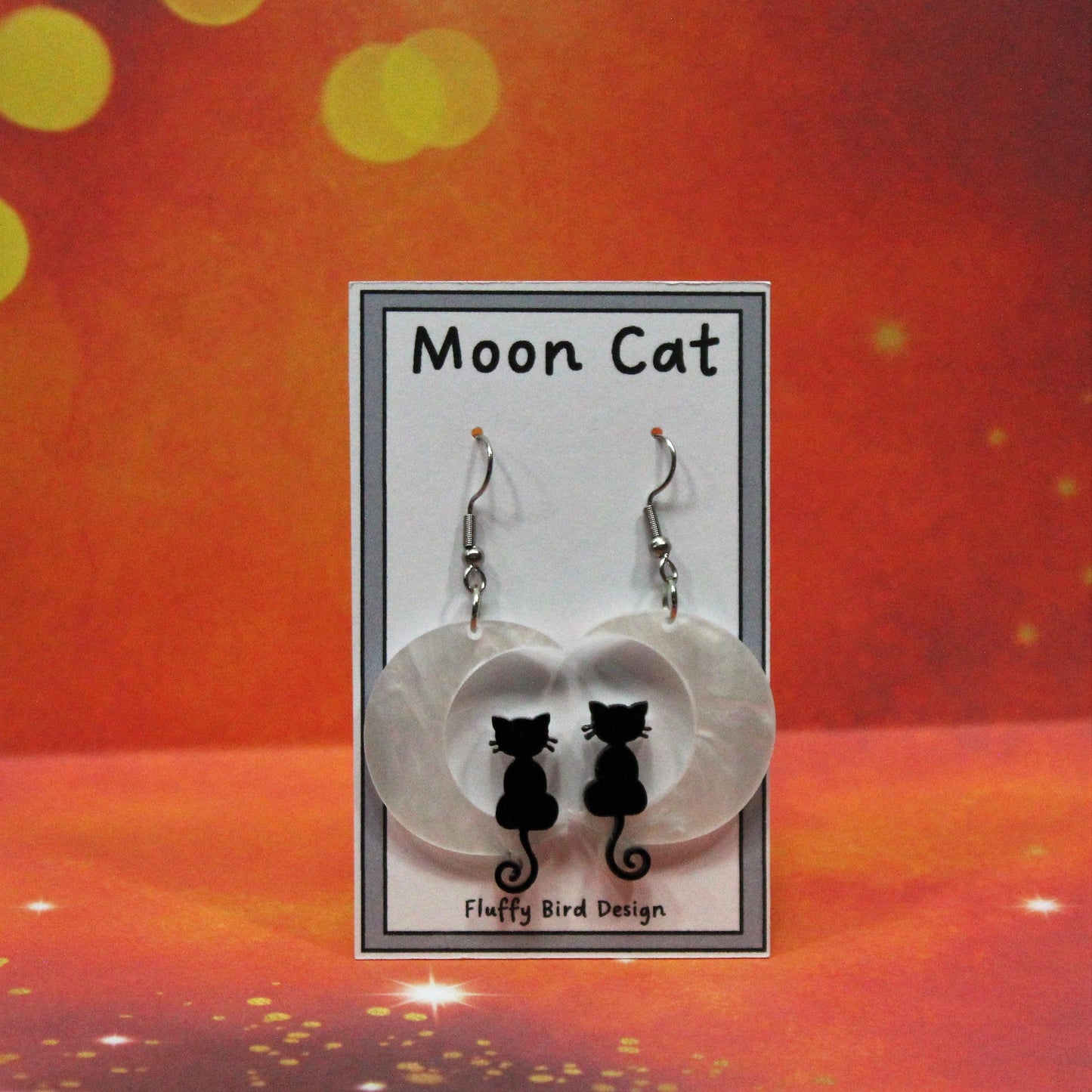 Cat Earrings, Black Cat Earrings,  Moon Earrings, Spooky Dangle Earrings, Witchy Fashion Accessory, Gothic Earrings, Celestial Earrings.