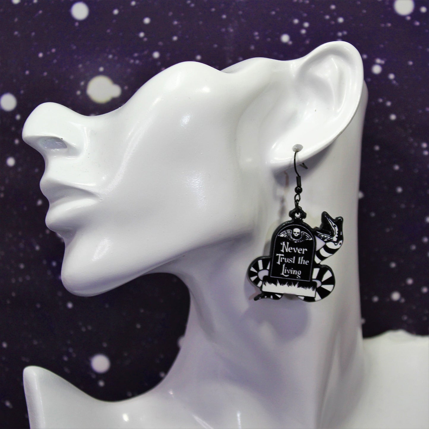 Strange and Unusual Earrings,  Never Trust The Living Earrings, Gravestone Earrings, Beetlejuice Movie