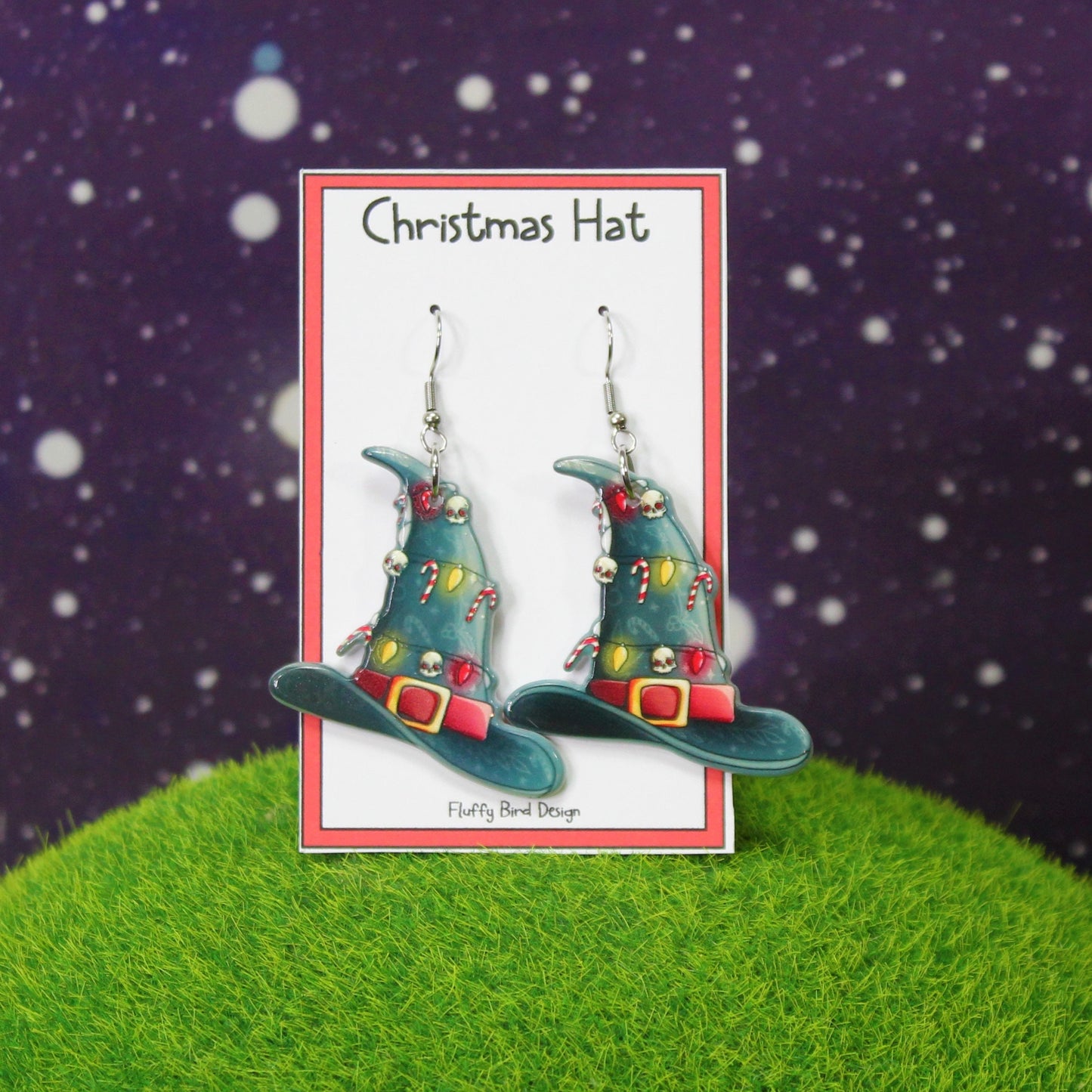 Christmas Hat, Christmas Hat Dangle Earrings, Witchy Christmas Jewellery, Witches Accessories, Hoilday Accessories,