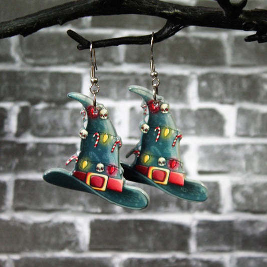 Christmas Hat, Christmas Hat Dangle Earrings, Witchy Christmas Jewellery, Witches Accessories, Hoilday Accessories,