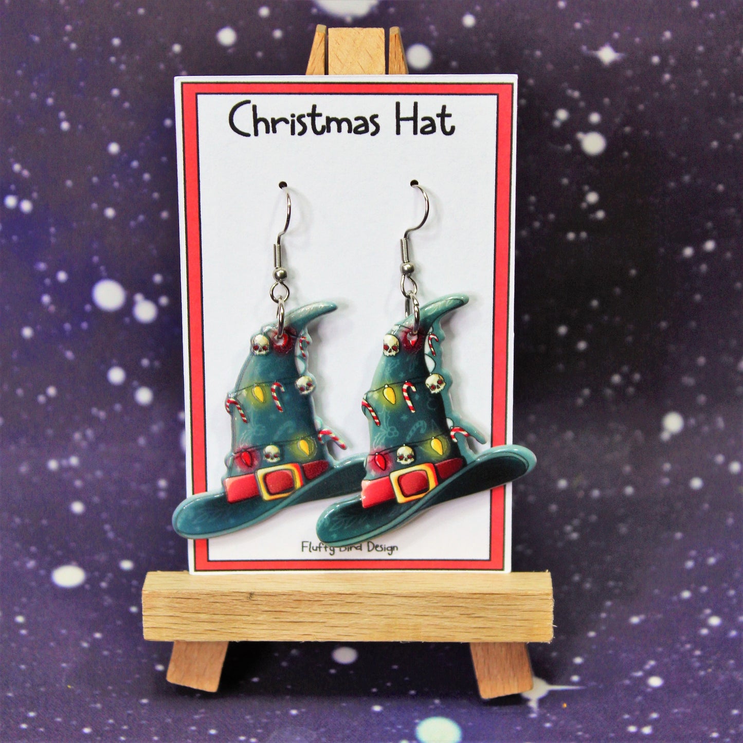 Christmas Hat, Christmas Hat Dangle Earrings, Witchy Christmas Jewellery, Witches Accessories, Hoilday Accessories,