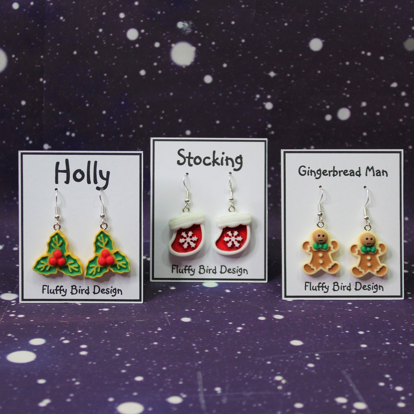 Christmas Earrings, Holly Earrings, Gingerbread Man Earrings, Christmas Stockings, Festive Jewellery, Christmas Earring Set, Xmas